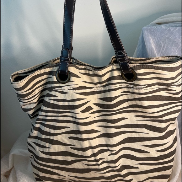 Brown and tan zebra print canvas tote - Picture 2 of 4